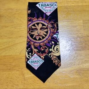 VTG TABASCO Brand Silk Tie Men's Novelty Sun Celestial Moon Logo USA Dadcore